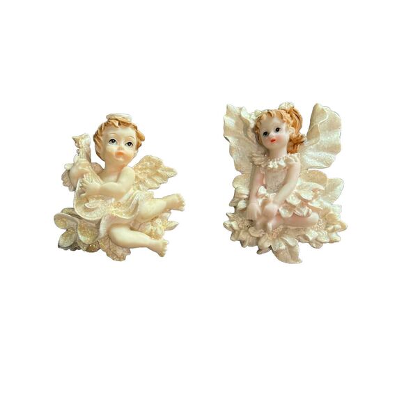 2 Vintage Refrigerator Magnets Baby Angels Cherubs Sparkle Resin - Picture 1 of 8